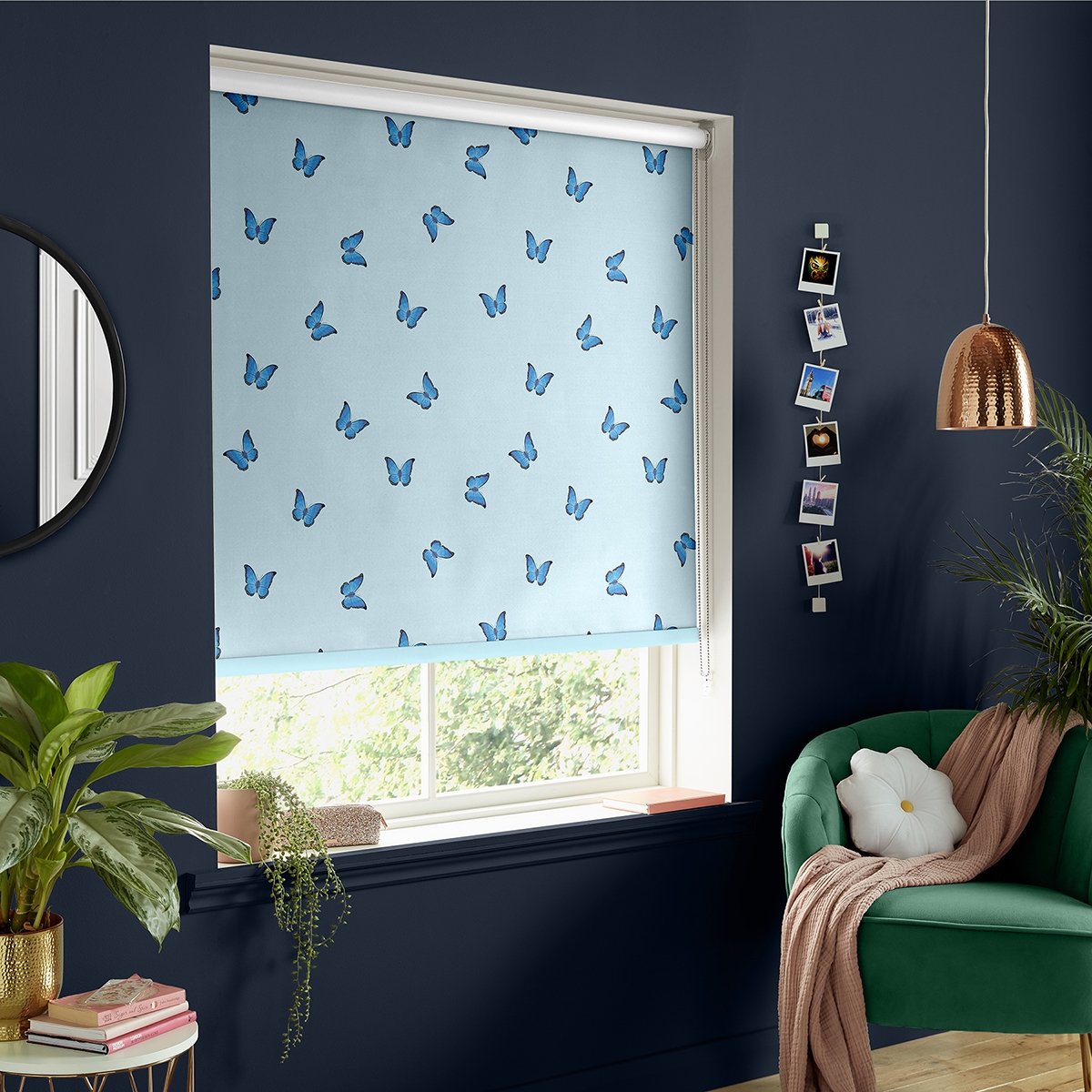 Product photograph of Skinny Dip Butterfly Blue Roller Blind from Choice Furniture Superstore.